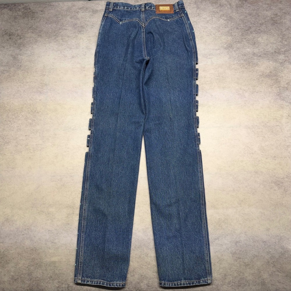 VTG Lawman Western Womens 9 Blue Slim Fit Cut Out Turquoise Bareback Jeans